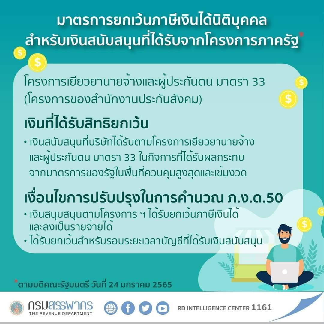 มาตรการยกเว้นภาษีเงินได้นิติบุคคล สำหรับเงินสนับสนุนที่ได้รับจากโครงการภาครัฐ